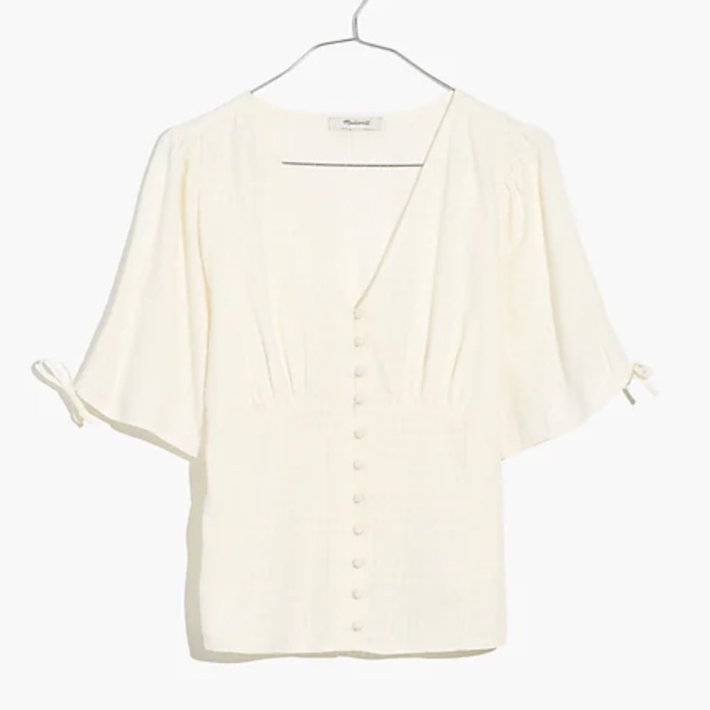 Tie-sleeve Evie Top in Textured Gingham - Size 4